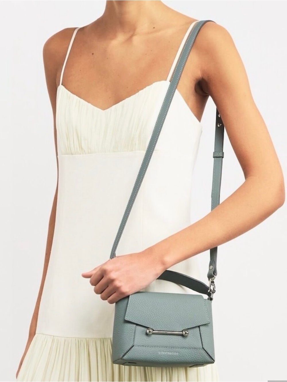 STRATHBERRY Mosaic Nano Leather Crossbody In Stone Blue